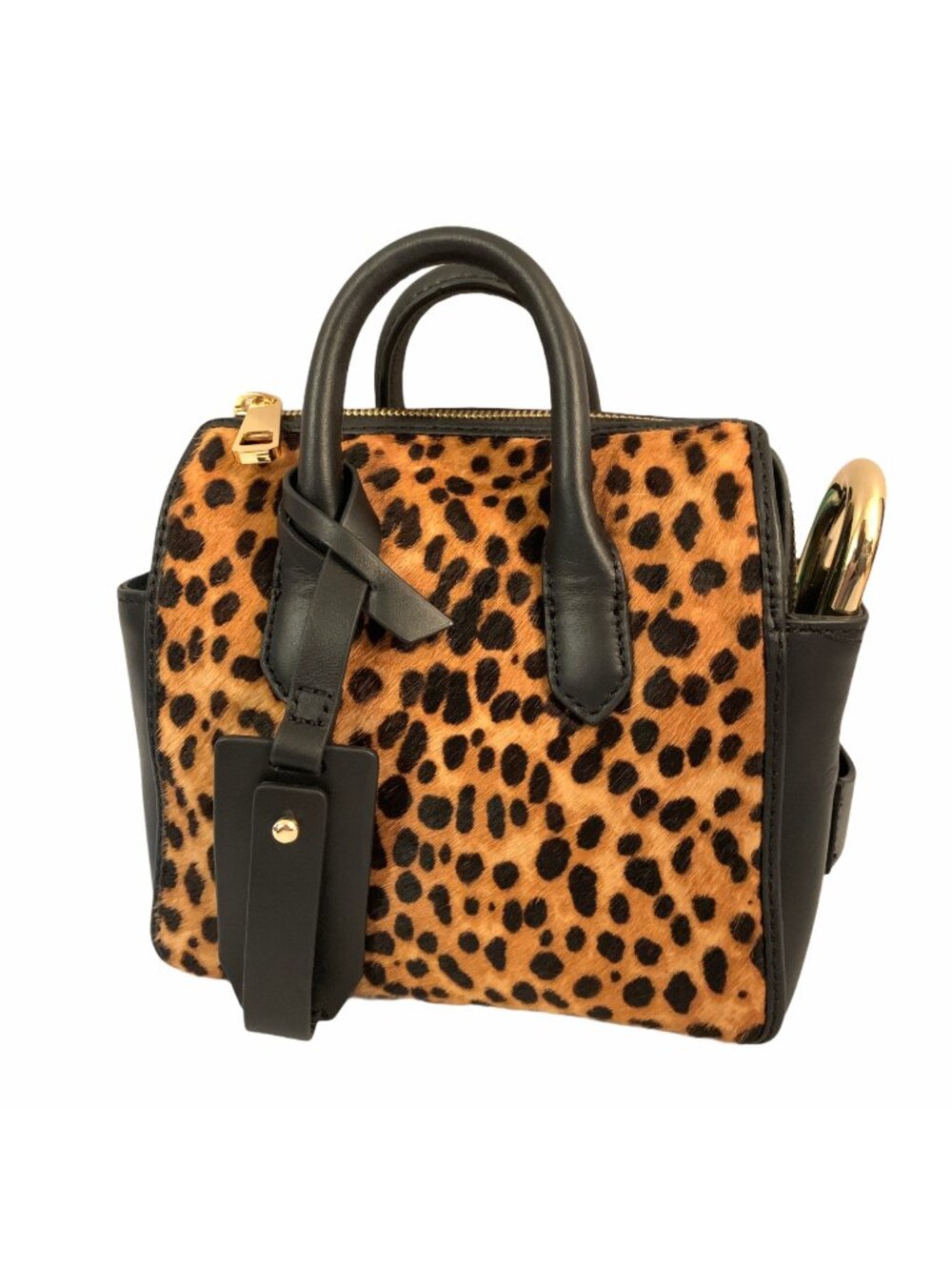 J Crew Genuine Calf Hair Crossbody Leather Mini Satchel Sahara Brown (Leopard)